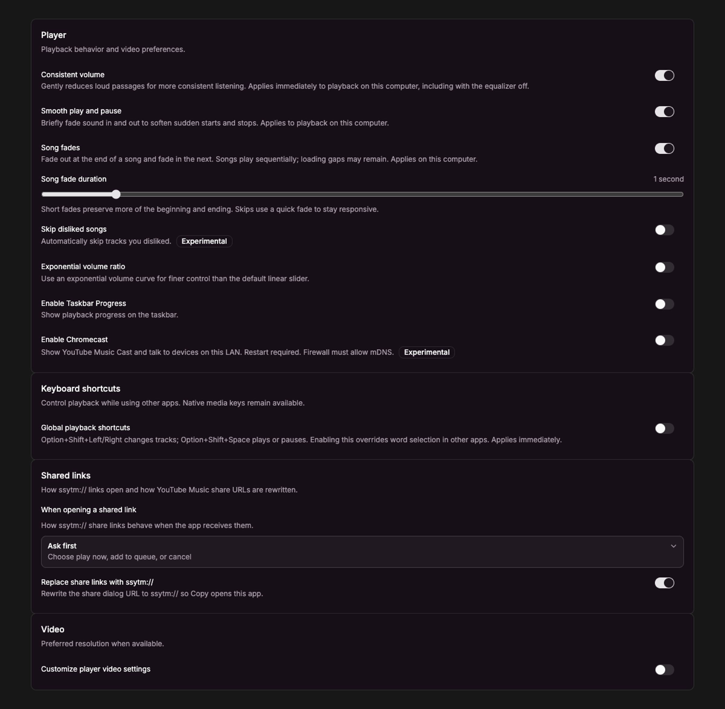 Playback settings