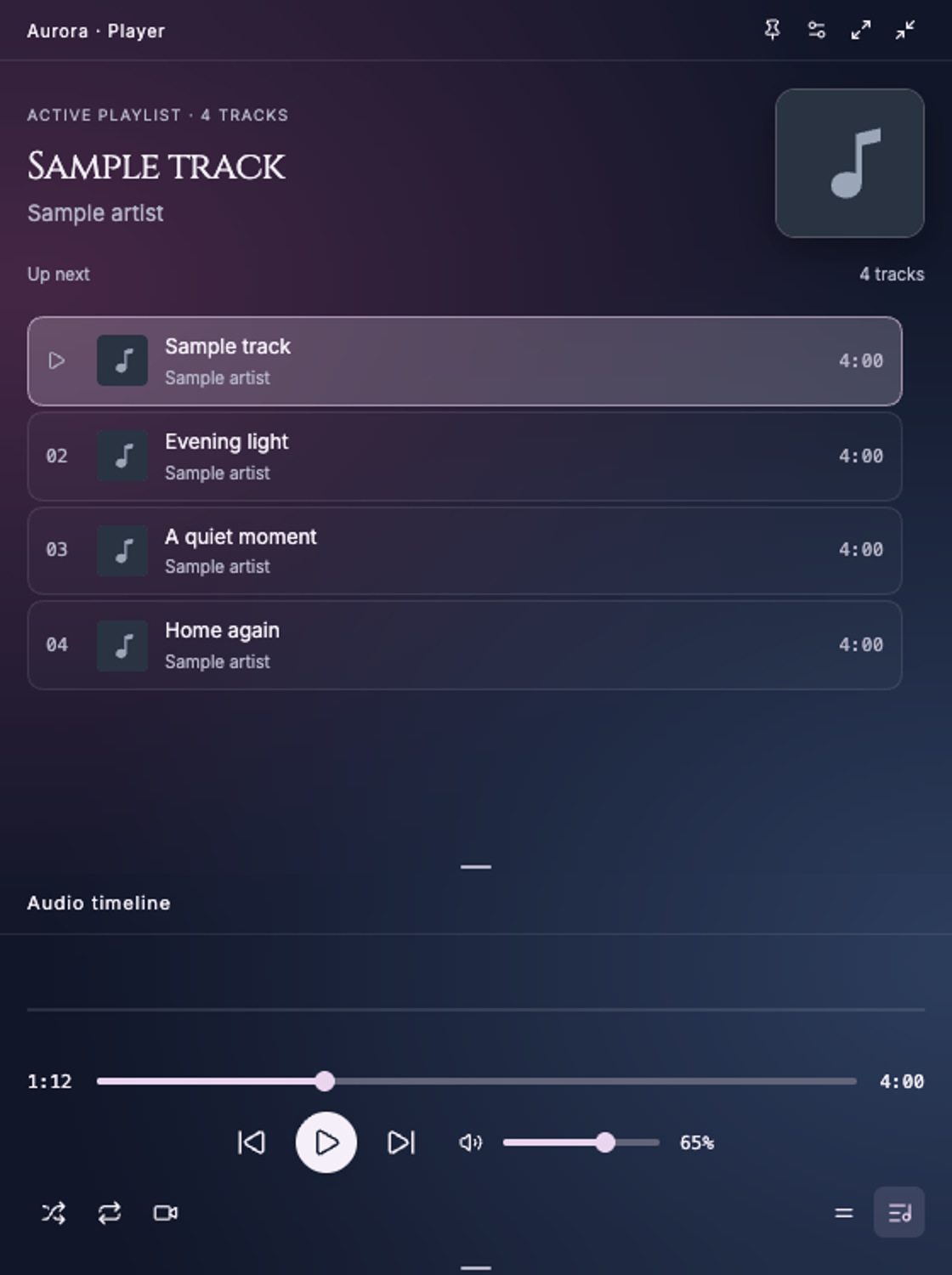 Aurora player with sample content