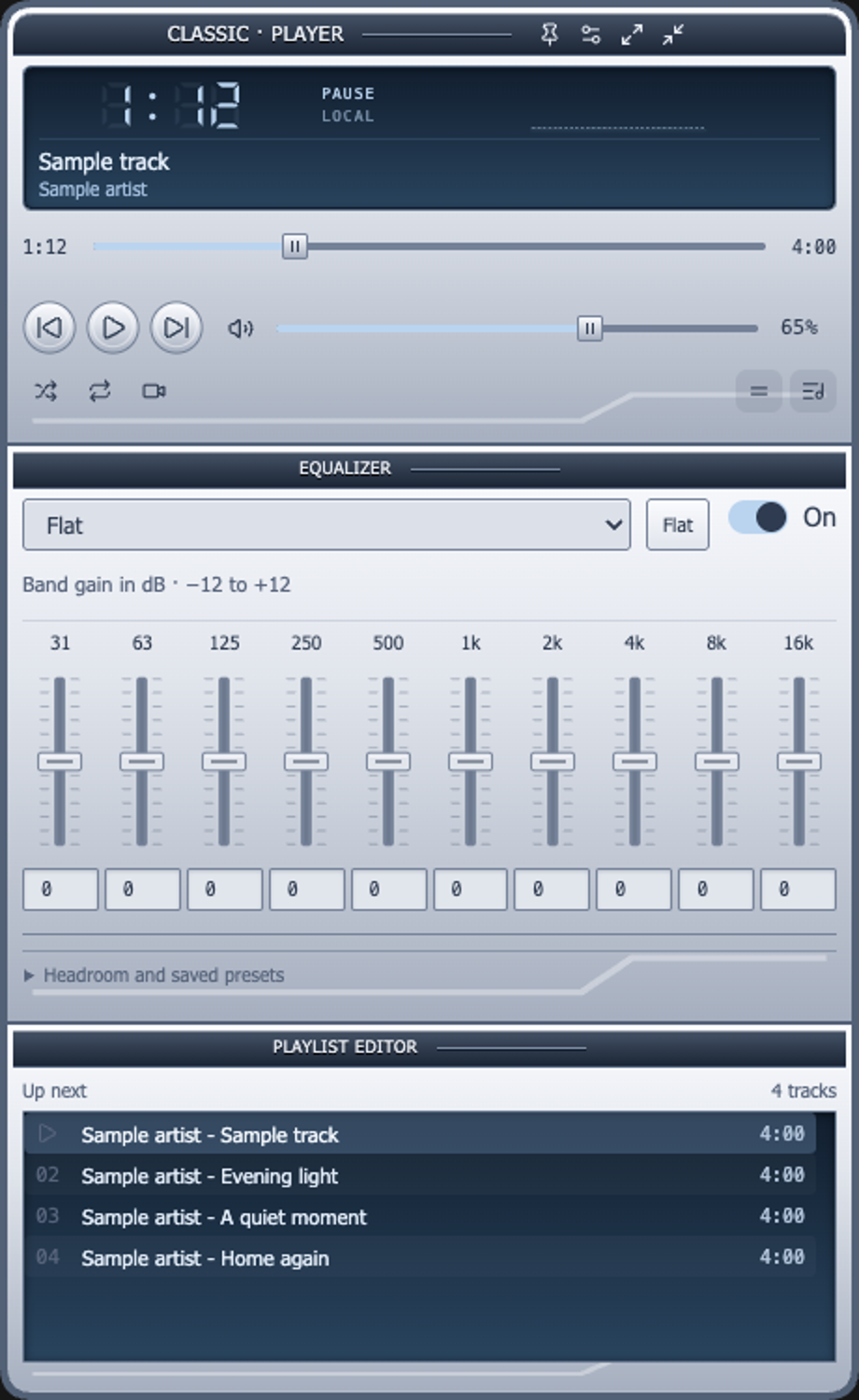 Classic player with sample content