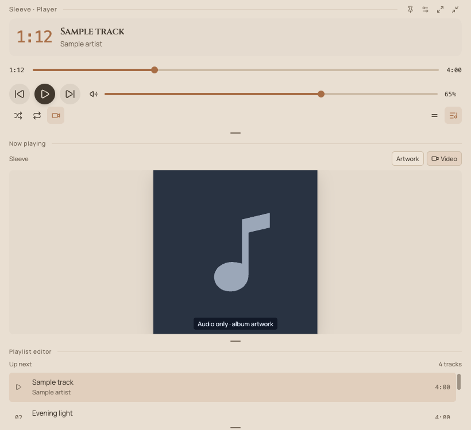 Sleeve player with sample content