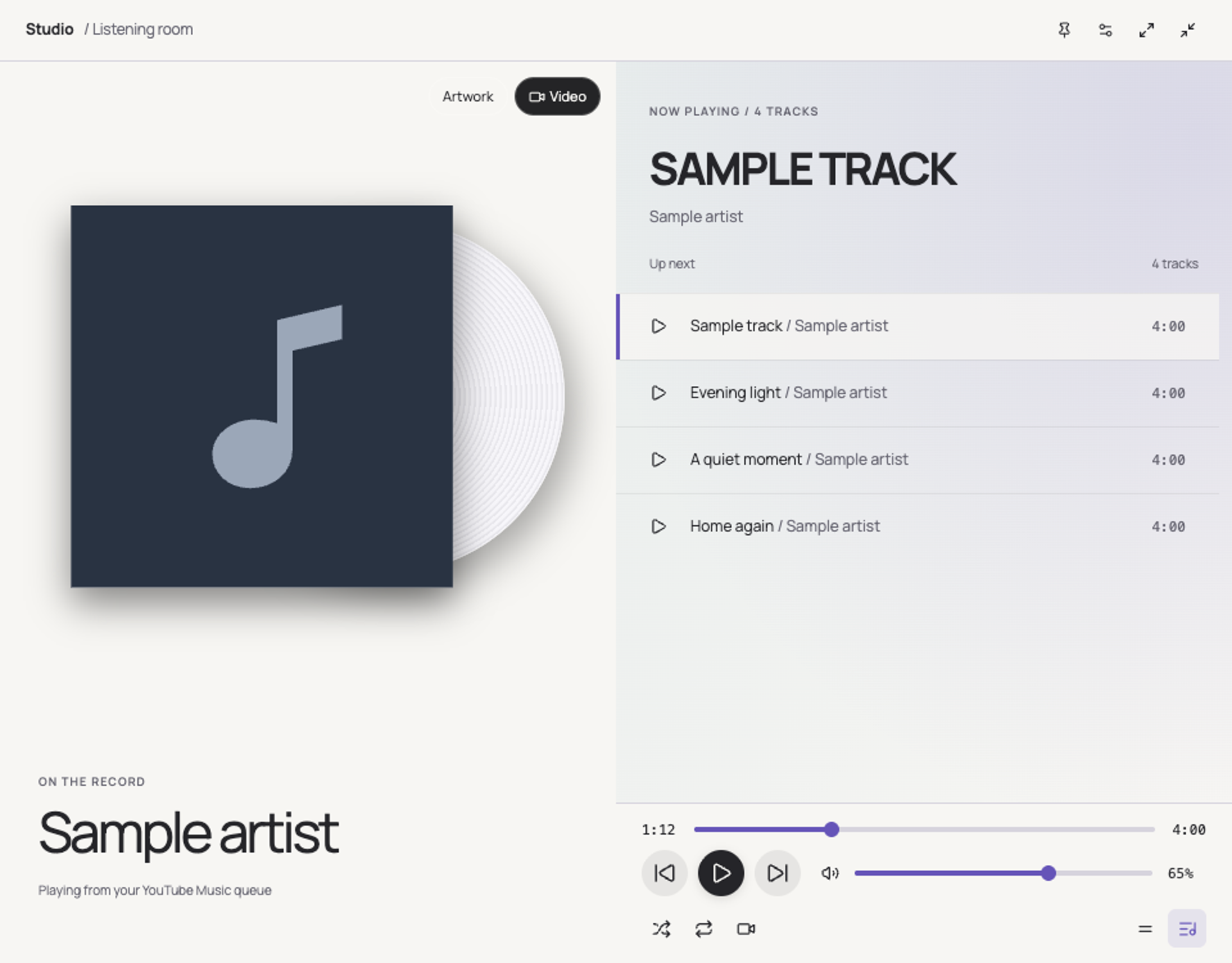Studio player with sample content
